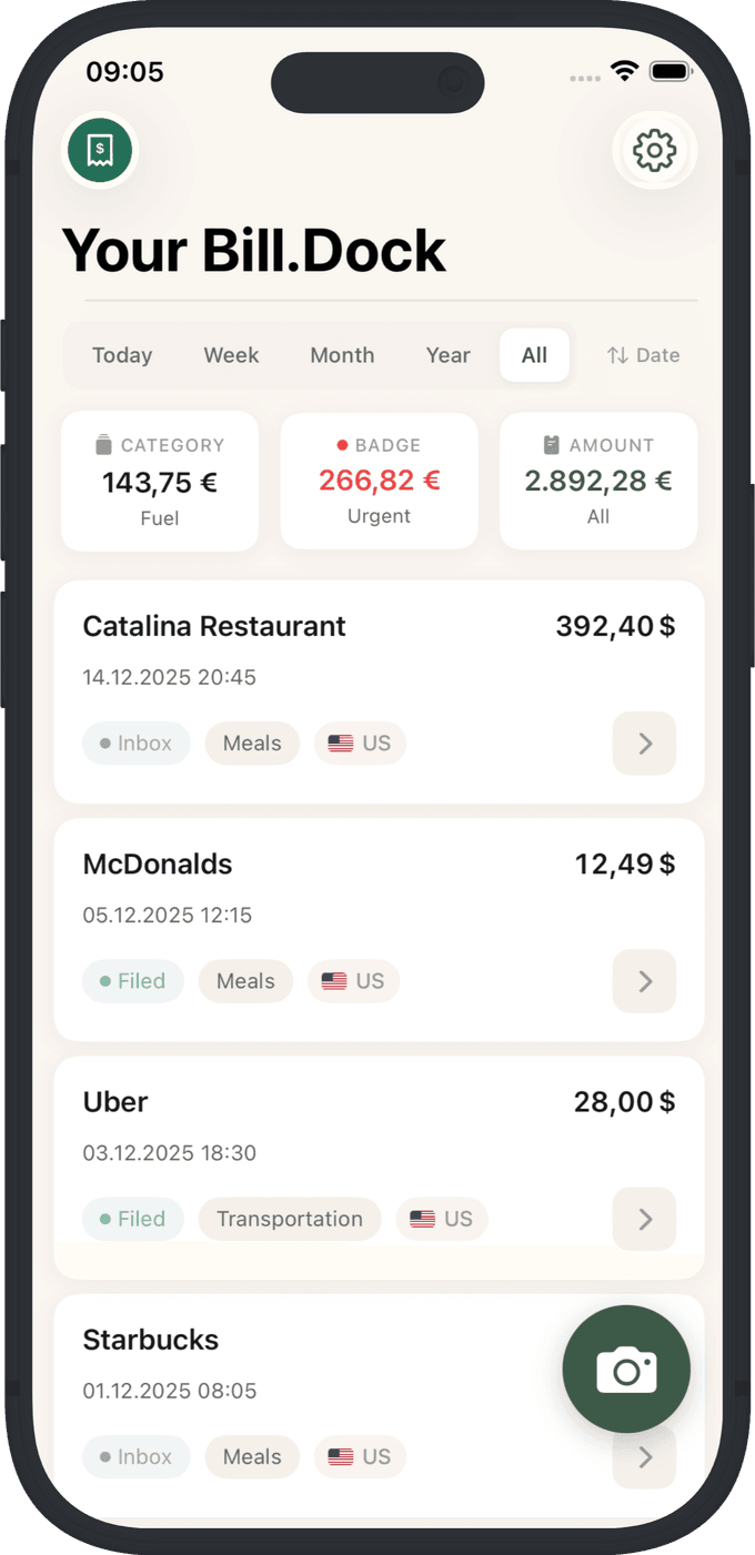 BillBox iPhone App - Receipt List